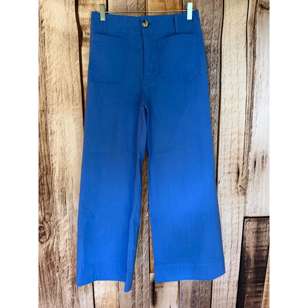 Maeve The Colette High-Rise Cropped Wide-Leg Linen Blend Pants Blue Size 27